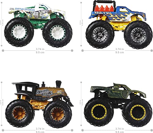 Hot Wheels Monster Trucks 1:64 4-Pack Assortment, Multipack of Toy Trucks with Giant Wheels and Epic Designs