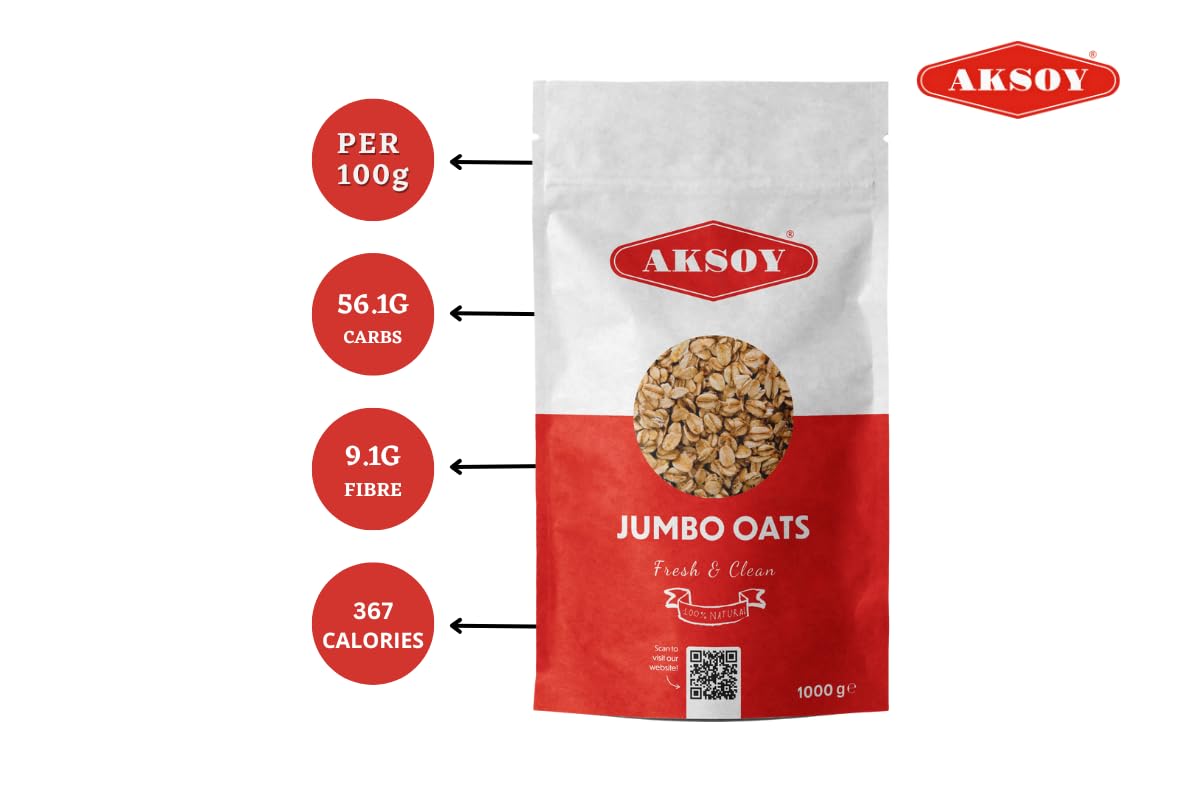 AKSOY Jumbo Oats - 1kg Bag | 100% Wholegrain Rolled Oats | High in Fiber & Protein 4