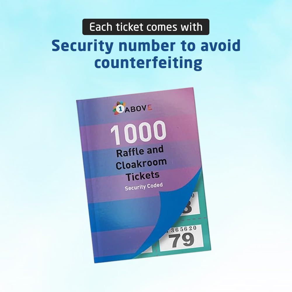 1ABOVE Tombola Raffle Tickets Book - 1000 Numbered Tickets with Security Features
