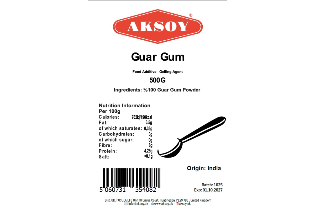 AKSOY Guar Gum Fine Powder Thickener, Emulsifier and Stabiliser Agent - 500g 2