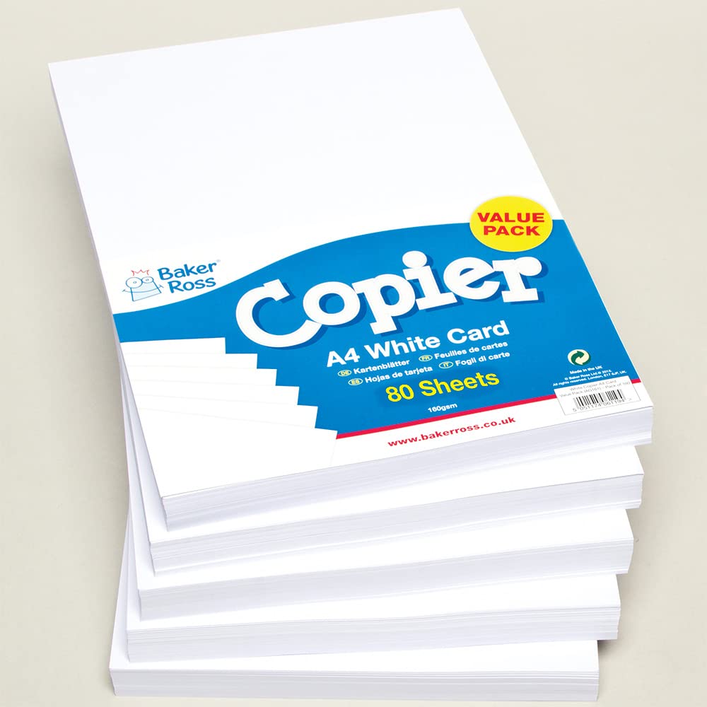 Baker Ross FX839 A4 White Copier Card Pack - 80 Sheets, 160gsm Craft Cardstock for School & Home Projects 4