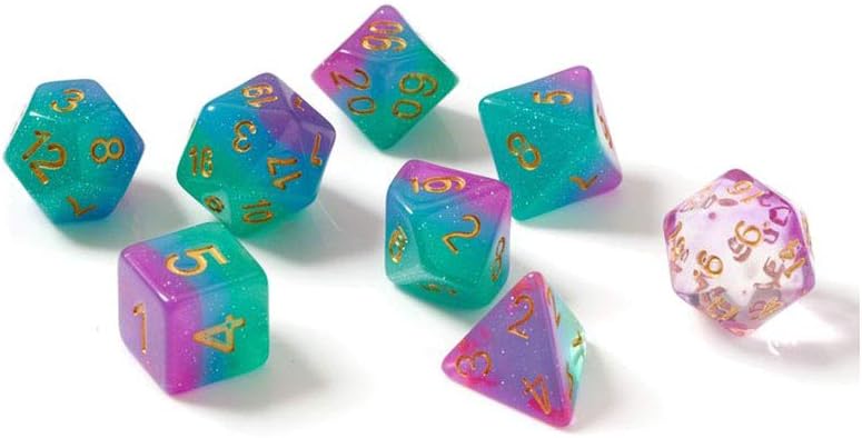 Sirius Dice Northern Lights Resin Polyhedral 7 Dice Set with Gold Numbers