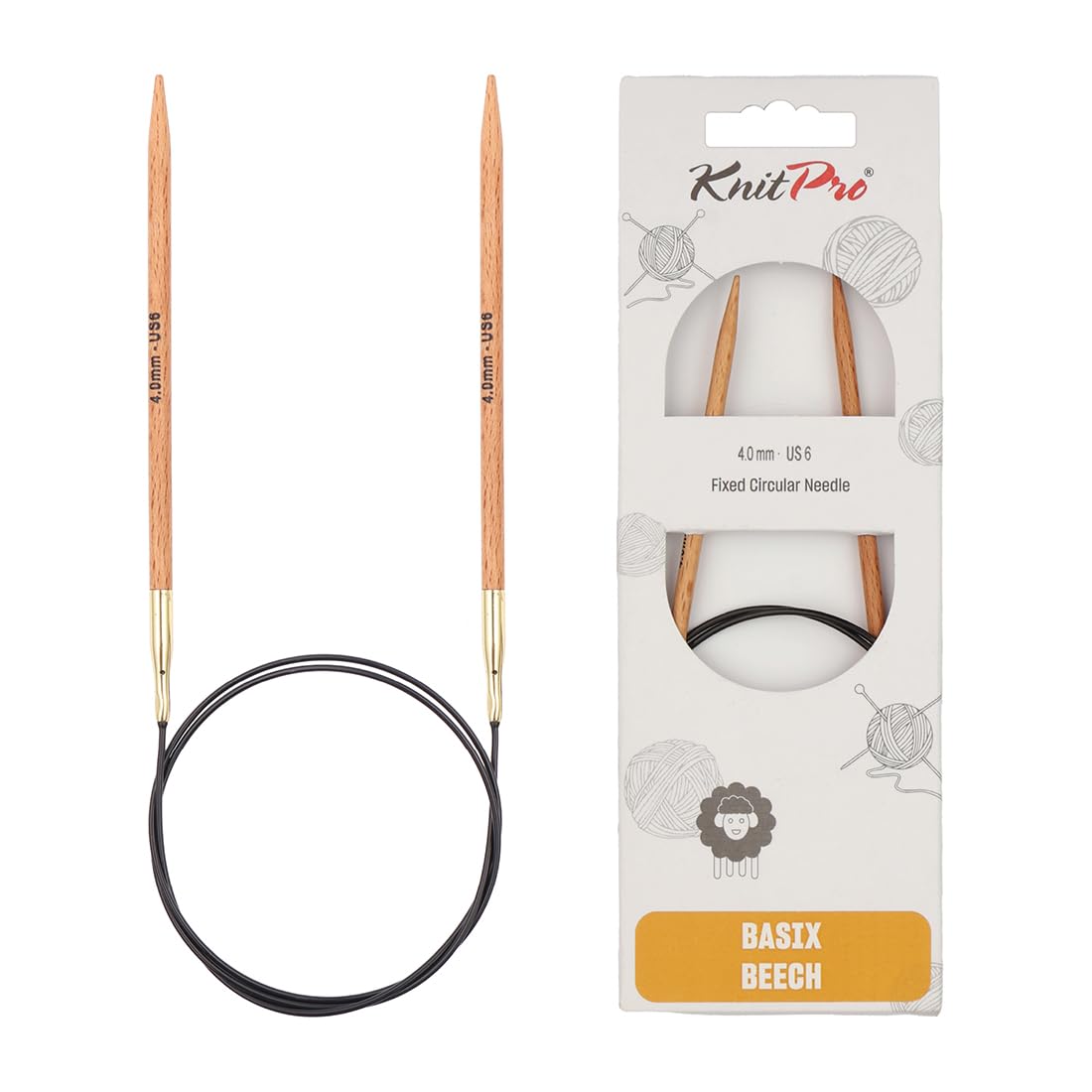 KnitPro Basix Beech Fixed Circular Needles 16" (40cm) | 4.00mm