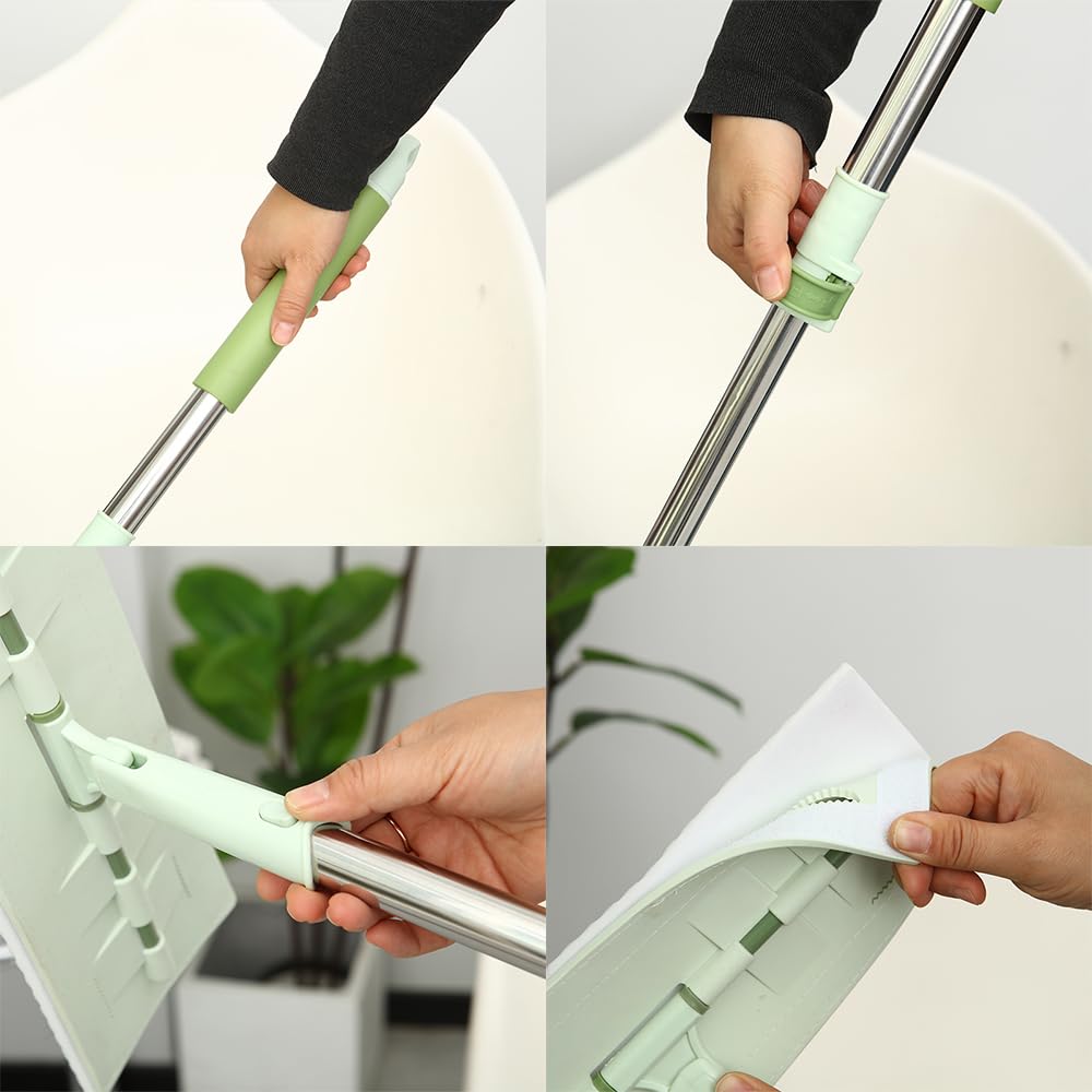 BAISENJIE Flat Mop - 60" Adjustable Handle, 13" Wide Head, Includes 7 Replacement Pads 6