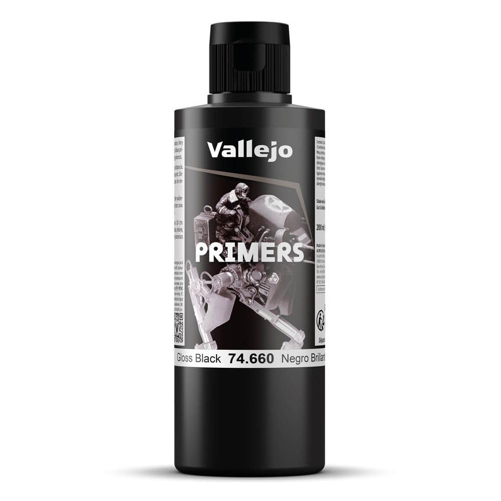 Vallejo Acrylic Polyurethane Primer - Fast-Drying Black Base Coat for Airbrush | 200ml