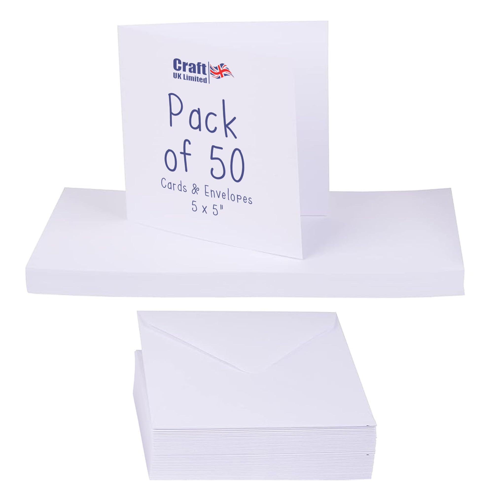 Craft UK White Cards & Envelopes 50 Count | 5 x 5 Size | Self Seal | Card Stock