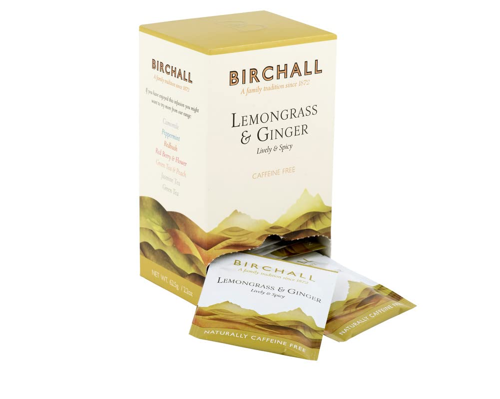 Birchall Lemongrass & Ginger Herbal Tea Bags - 25 Count Box | Antioxidant Rich