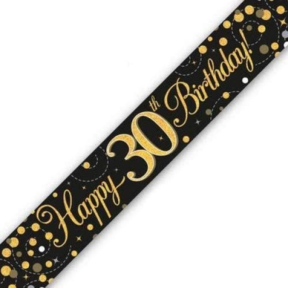 OakTree - Sparkling Fizz 30th Birthday Banner Black & Gold Holographic