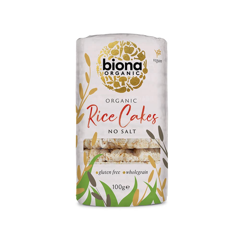 Biona Organic Unsalted Rice Cakes - 100% Organic Wholegrain Brown Rice - Source of Fibre, Naturally Gluten Free - Vegan Snacks (Pack of 12)