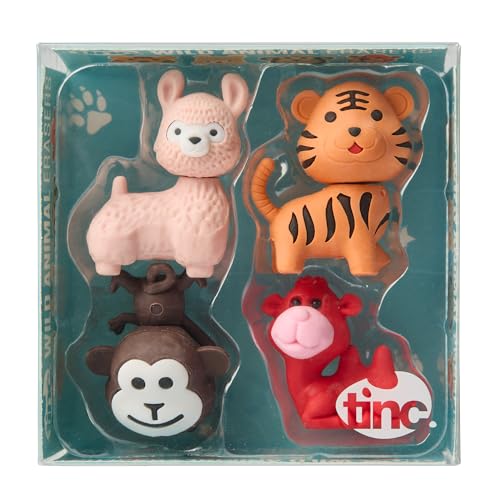 Tinc Wild Animal Erasers Collection - Llama, Tiger, Monkey & Camel Pencil Erasers for Kids 4