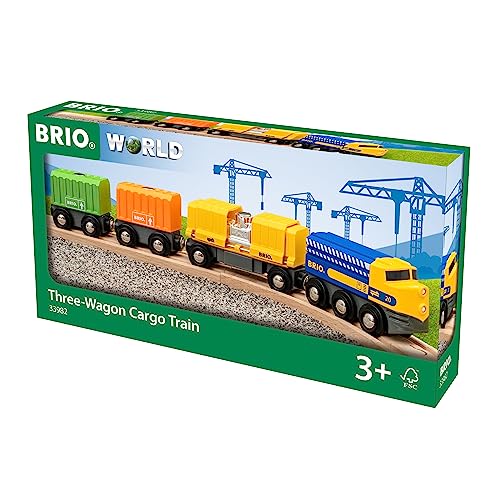 BRIO Three Wagon Cargo Train - 7 Pieces, Compatible with BRIO World | Ages 3+