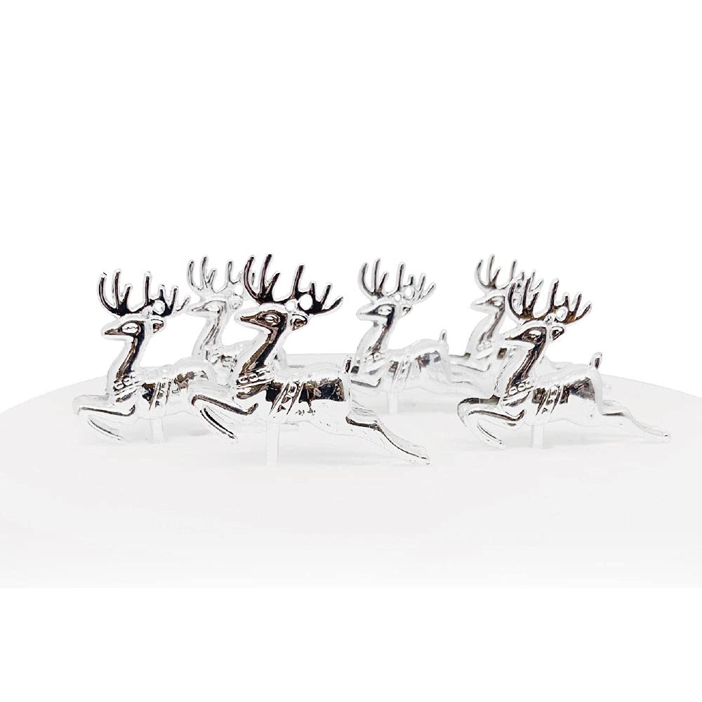 Anniversary House Reindeer Cake Toppers - 6pcs Silver Plastic Christmas Decorations, BX069 3