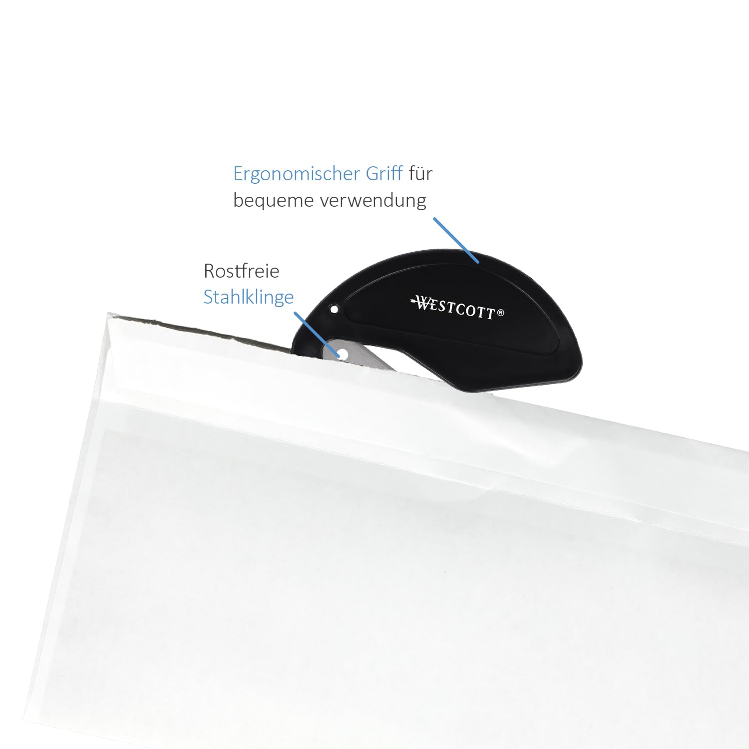 Westcott Letter Opener with Safety Handle - Stainless Steel Blade | Black | 77x48x3mm