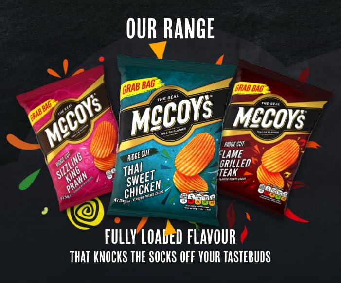 McCoys Salt & Malt Vinegar Ridges Crisps 6 Pack - Iconic Ridged Crisp with Unmistakable Crunch