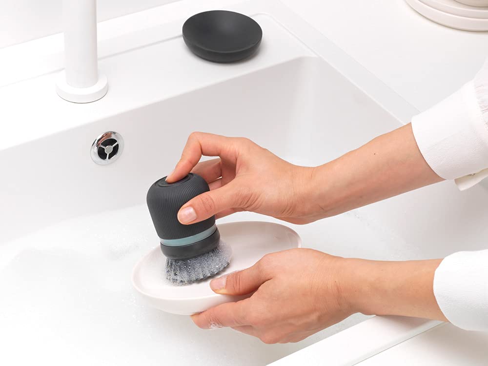 Brabantia Refillable Soap Dispensing Washing Up Brush - Ergonomic Grip, Integrated Reservoir, Drying Tray | Dark Grey 3