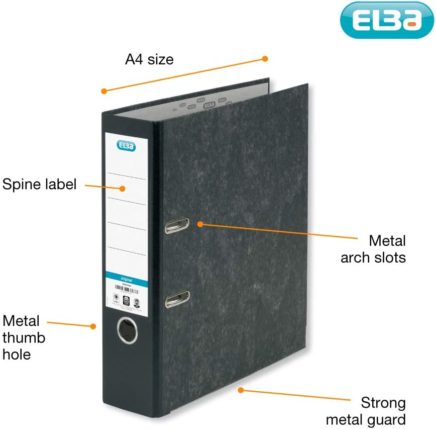 Lever Arch File | ELBA, A4 Paper on Board, Black, Pack of 3, 400129085 2