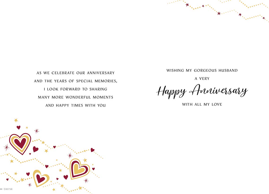 Piccadilly Greetings Anniversary Card for Husband | 9 x 6 inches | Magenta