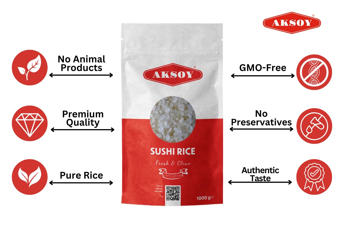 AKSOY Premium Quality Sushi Rice - 1 KG | Japanese Style Short Grain | Perfectly Sticky 3