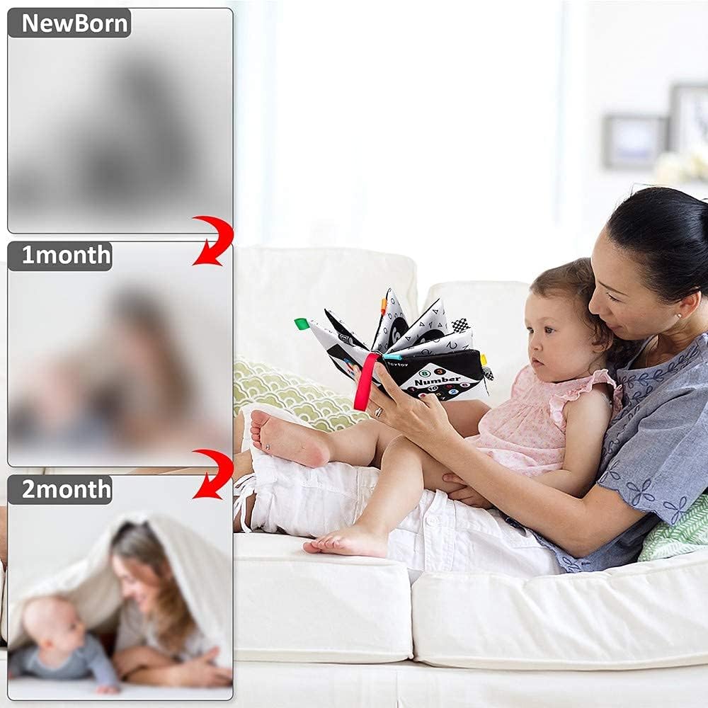 teytoy Soft Baby Book Set - High Contrast Black and White Sensory Cloth Books for Newborns 0-6 Months