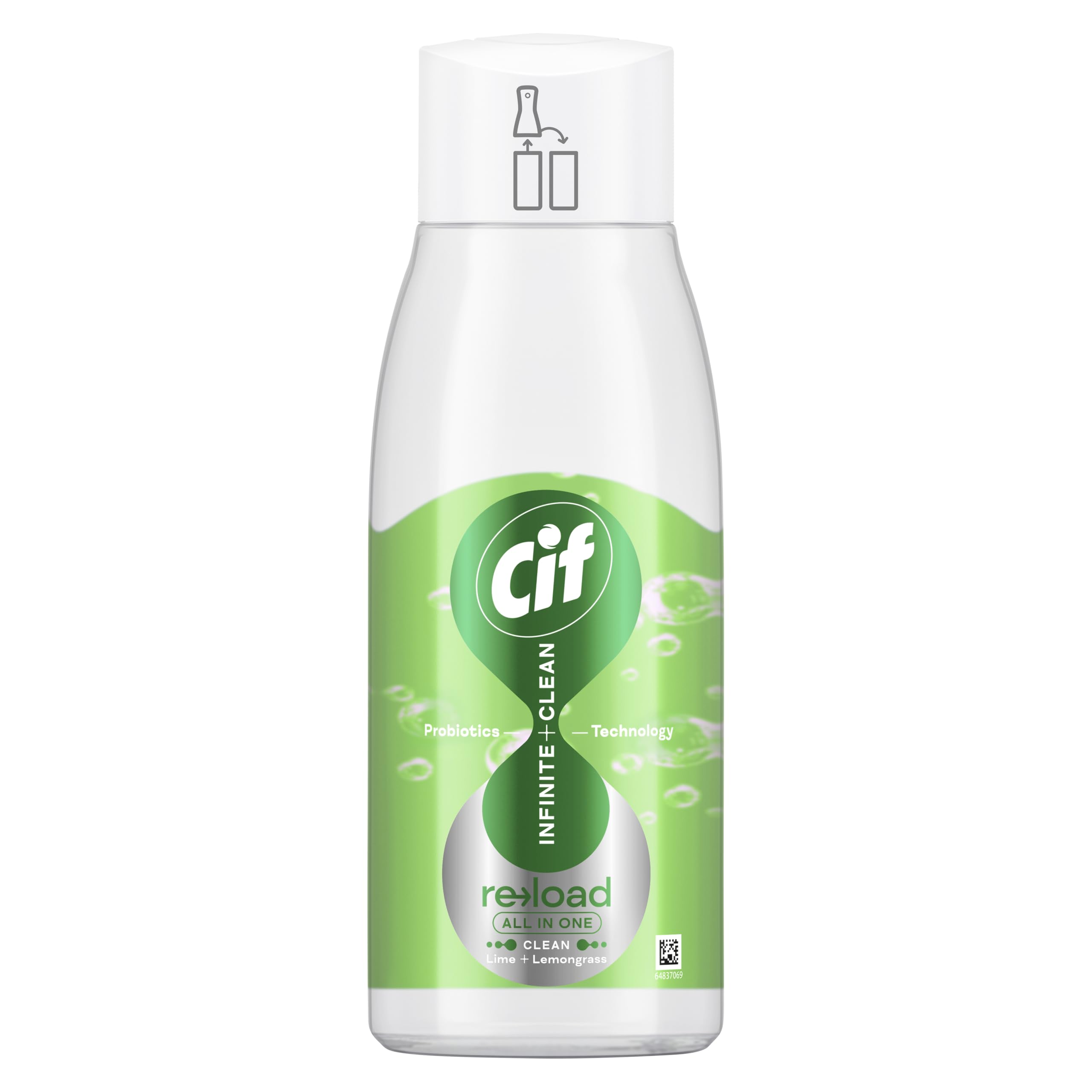 Cif Infinite Clean All-in-One Cleaner Reload - Lime & Lemongrass Scent | Probiotics Powered | 590 ml