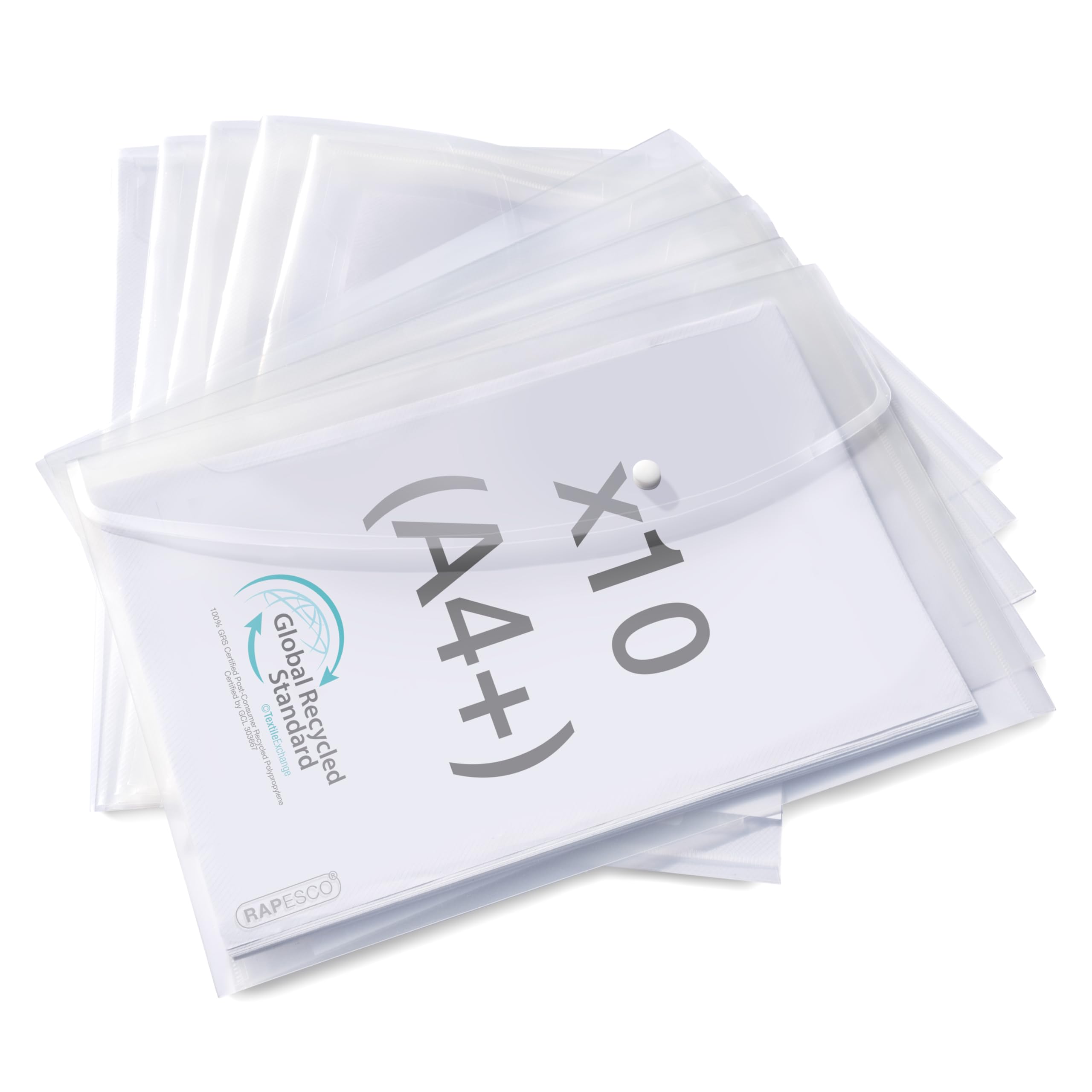 RAPESCO 1816 ECO Popper Wallets - A4+, Clear Transparent, 10 Pack | 150 Sheet Capacity 1