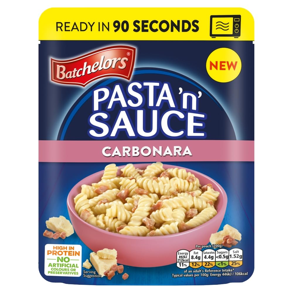 Batchelors Pasta 'n' Sauce Carbonara Microwave Meals - Pack of 6 (200g Each) | 90 Second Prep