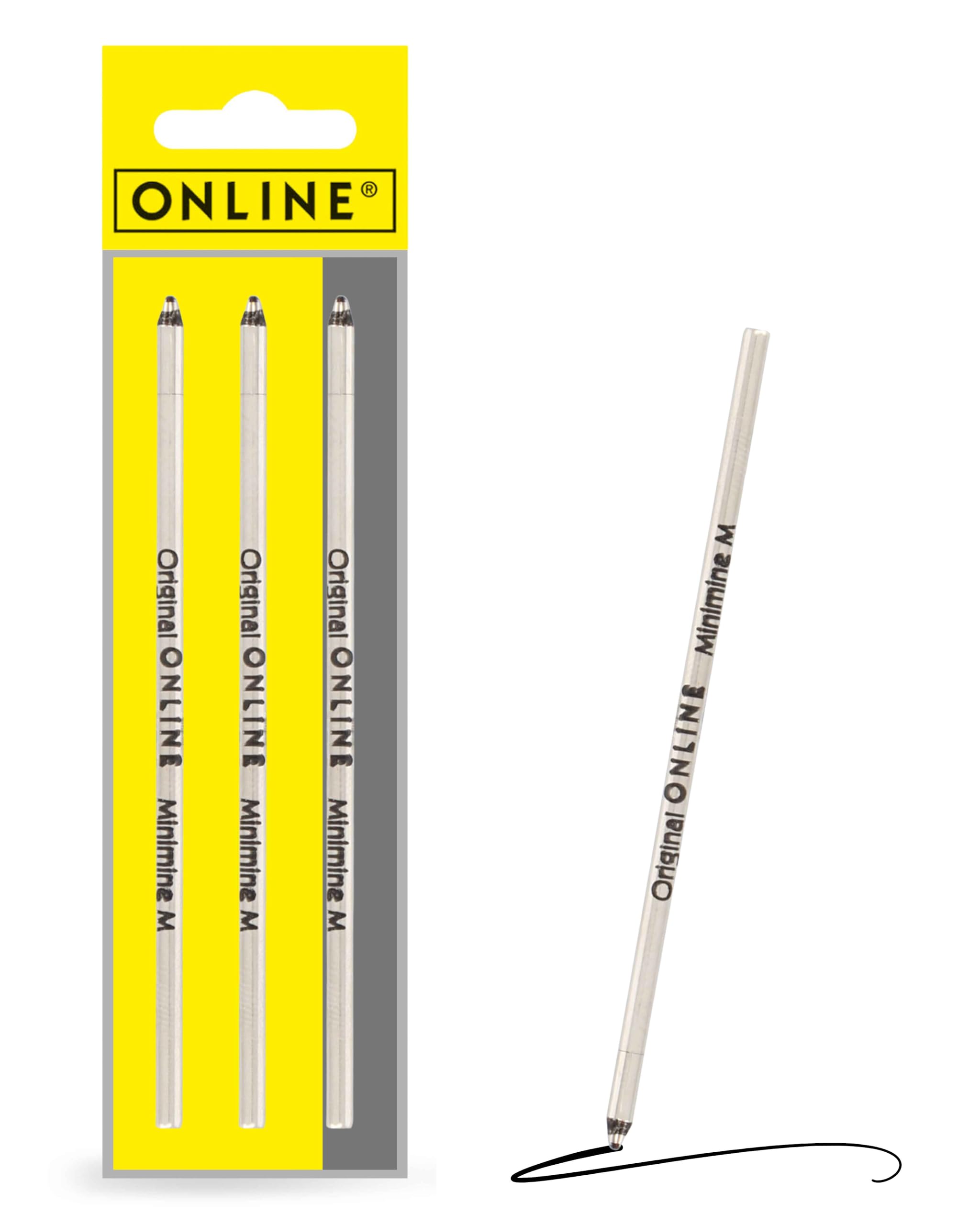 Online Ballpoint Pen Refill D1 Standard - Black Ink, Medium Point, 3 Pack | ISO 12757-2 DOC Certified