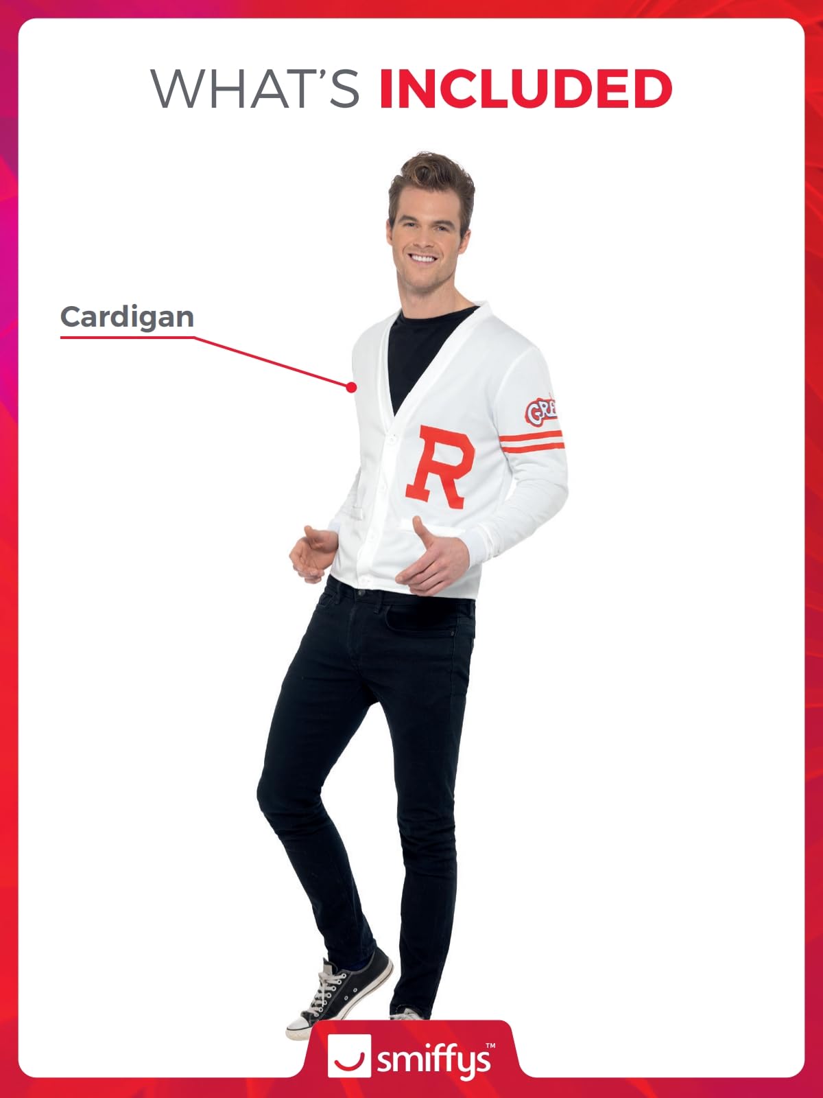Smiffys Men's Official Grease Rydell Prep Costume - White, Size M (38"-40") 2