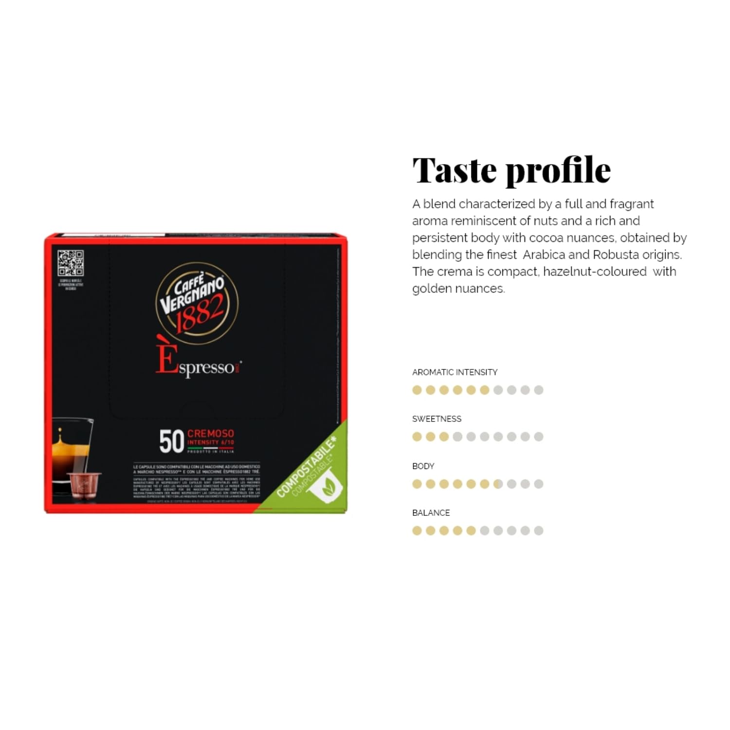 Caffè Vergnano 1882 Èspresso - Compostable Coffee Capsules for Nespresso® and Èspresso1882 TRÈ Machines (50 Capsules) 18