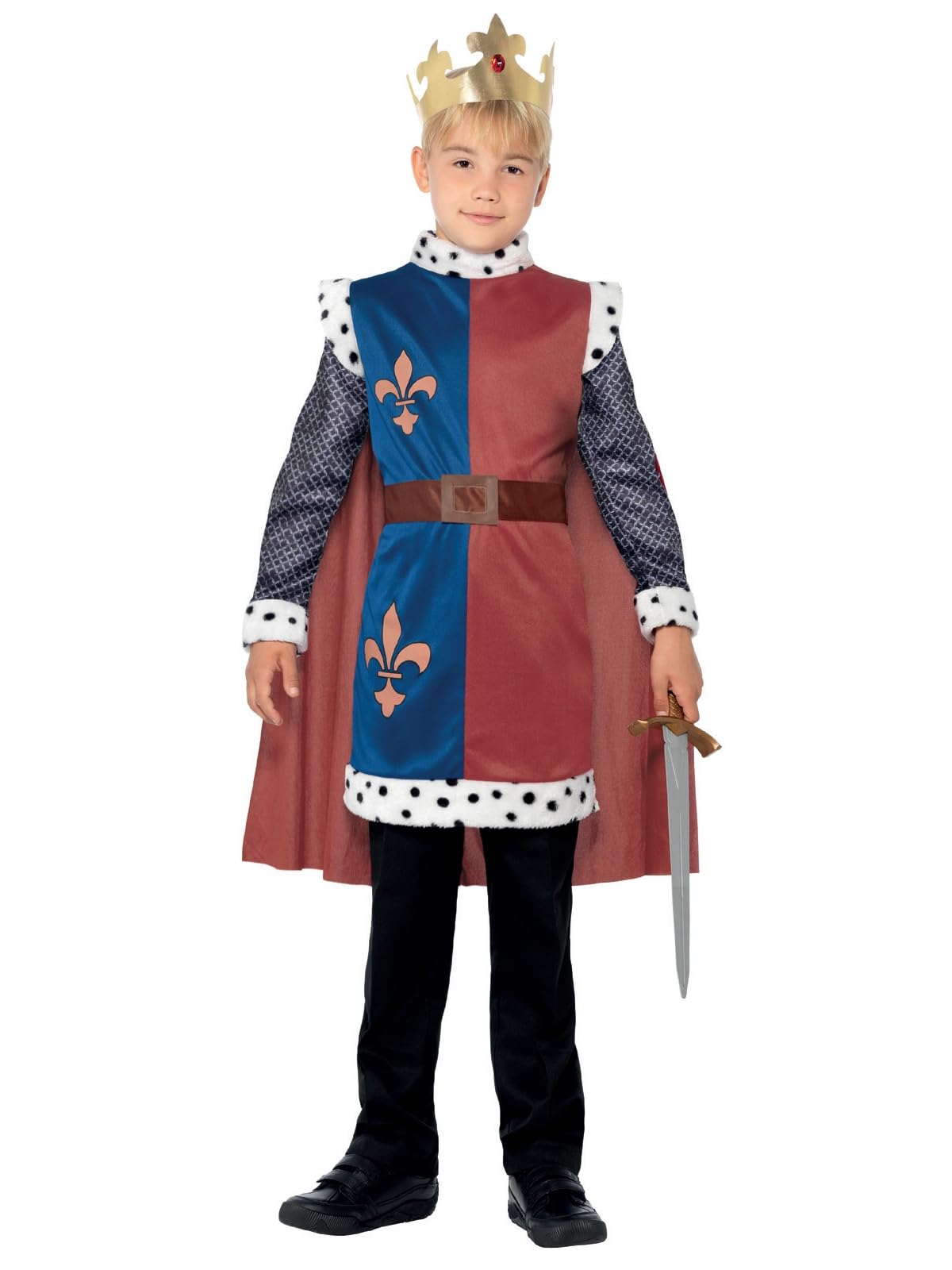 Smiffys King Arthur Medieval Costume - Tunic, Cape & Crown for Boys Ages 4-6 8
