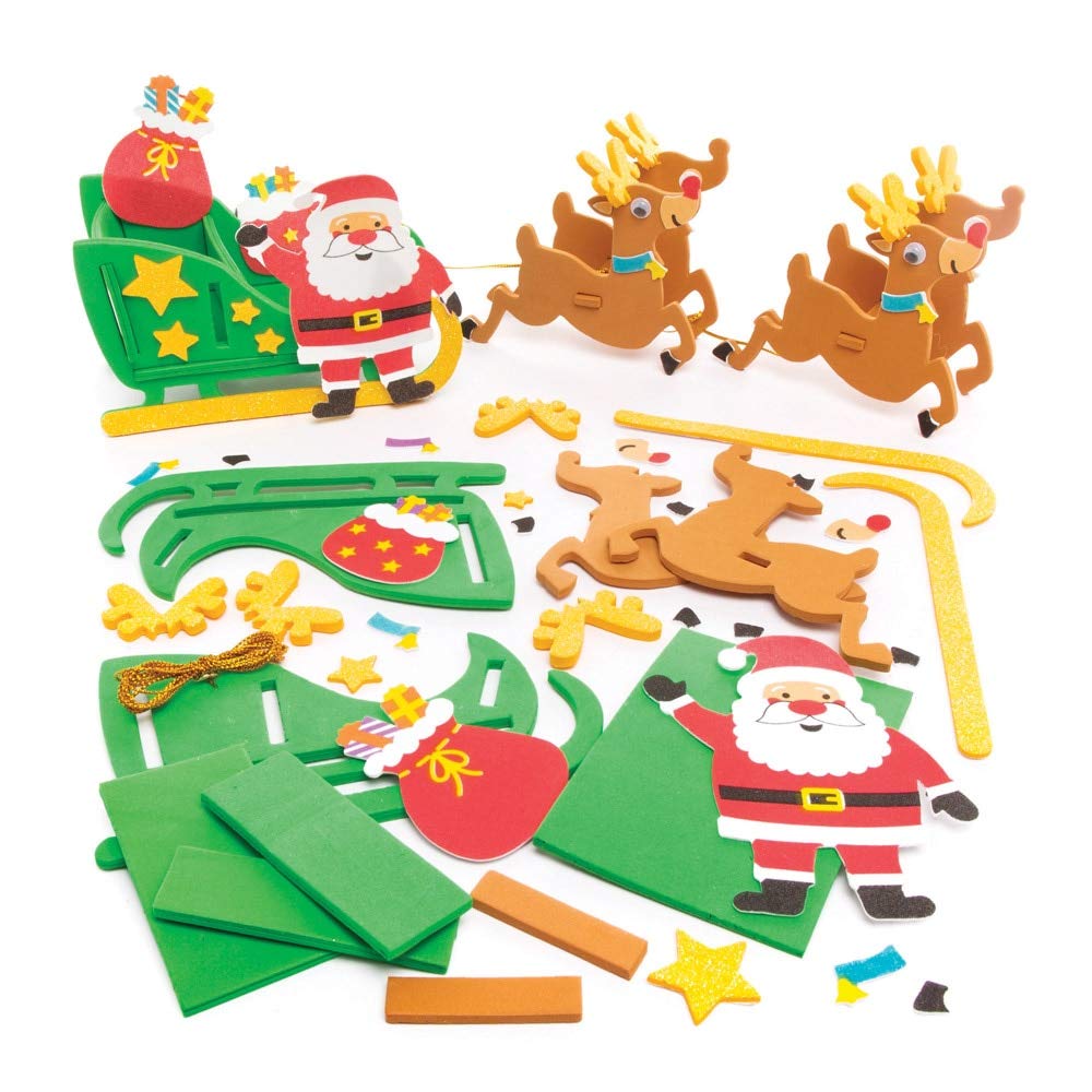 Baker Ross Reindeer & Sleigh Craft Kit - Christmas Arts & Crafts for Kids (Pack of 2)