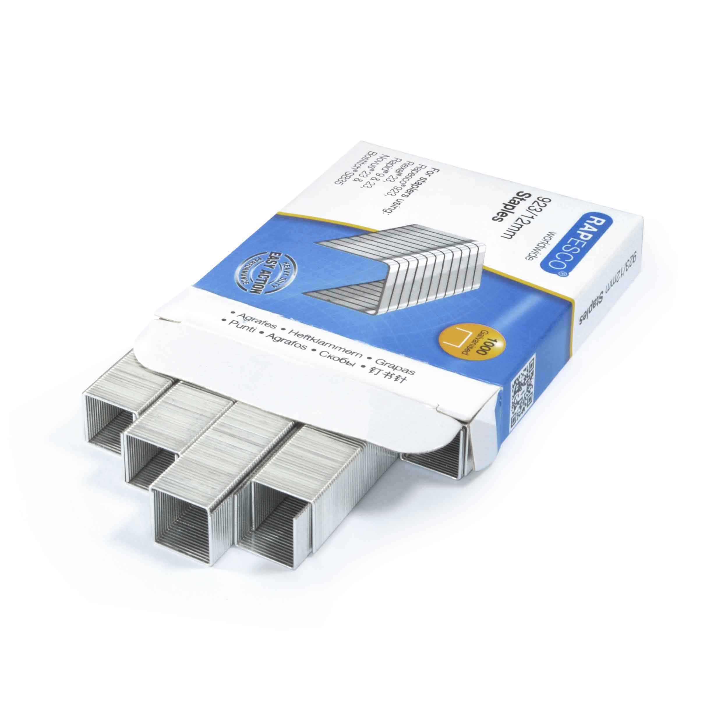 RAPESCO 1238 Heavy Duty Staples - 12mm Size | Type 923 | 1000 Pack | Galvanised