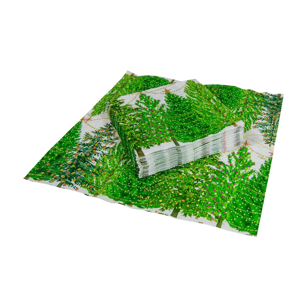 Caspari Christmas Trees with Lights Printed Cocktail Napkins - 20 Pack 2