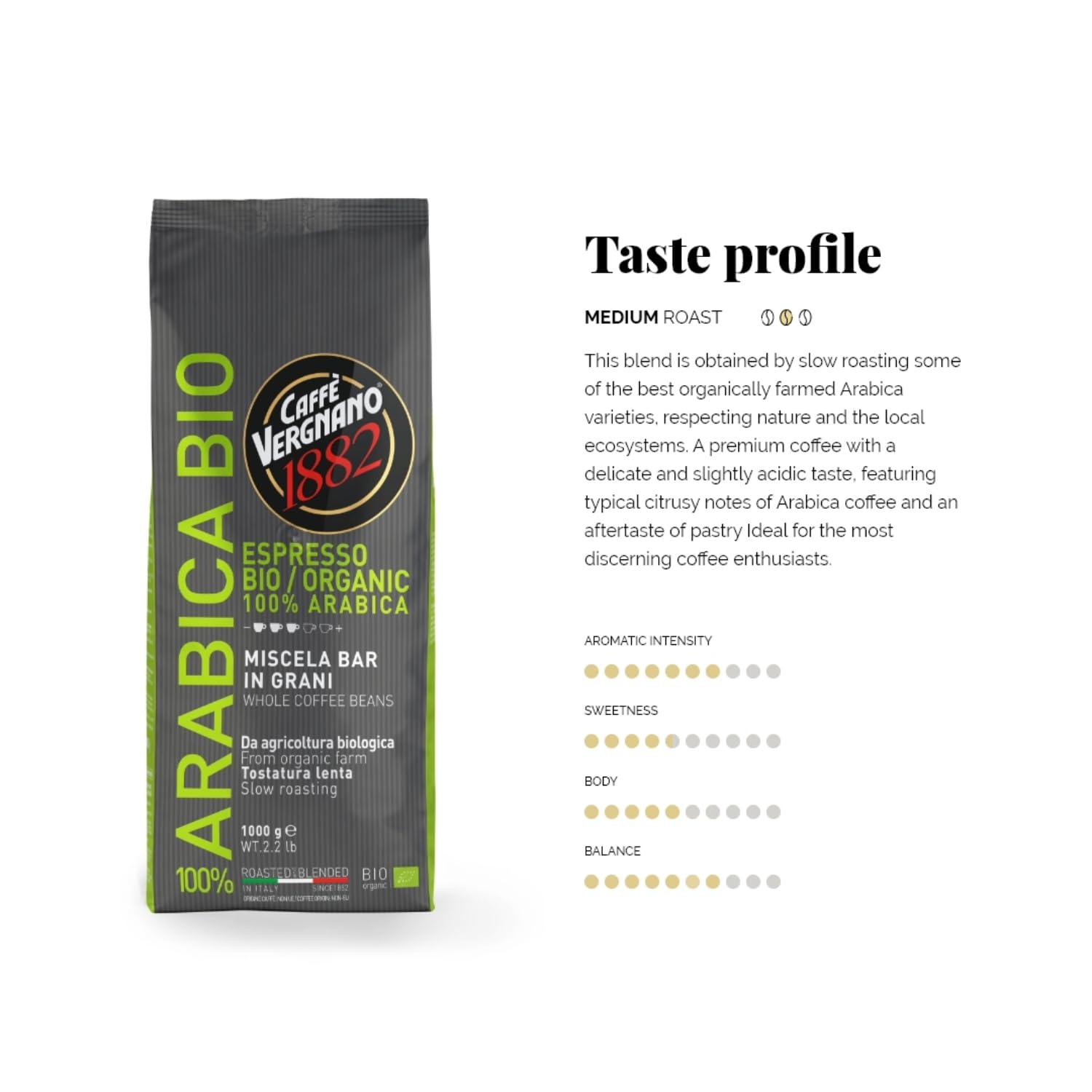Caffè Vergnano 1882 100% Arabica Bio Whole Bean Roasted Coffee - 1 kg Pack 3