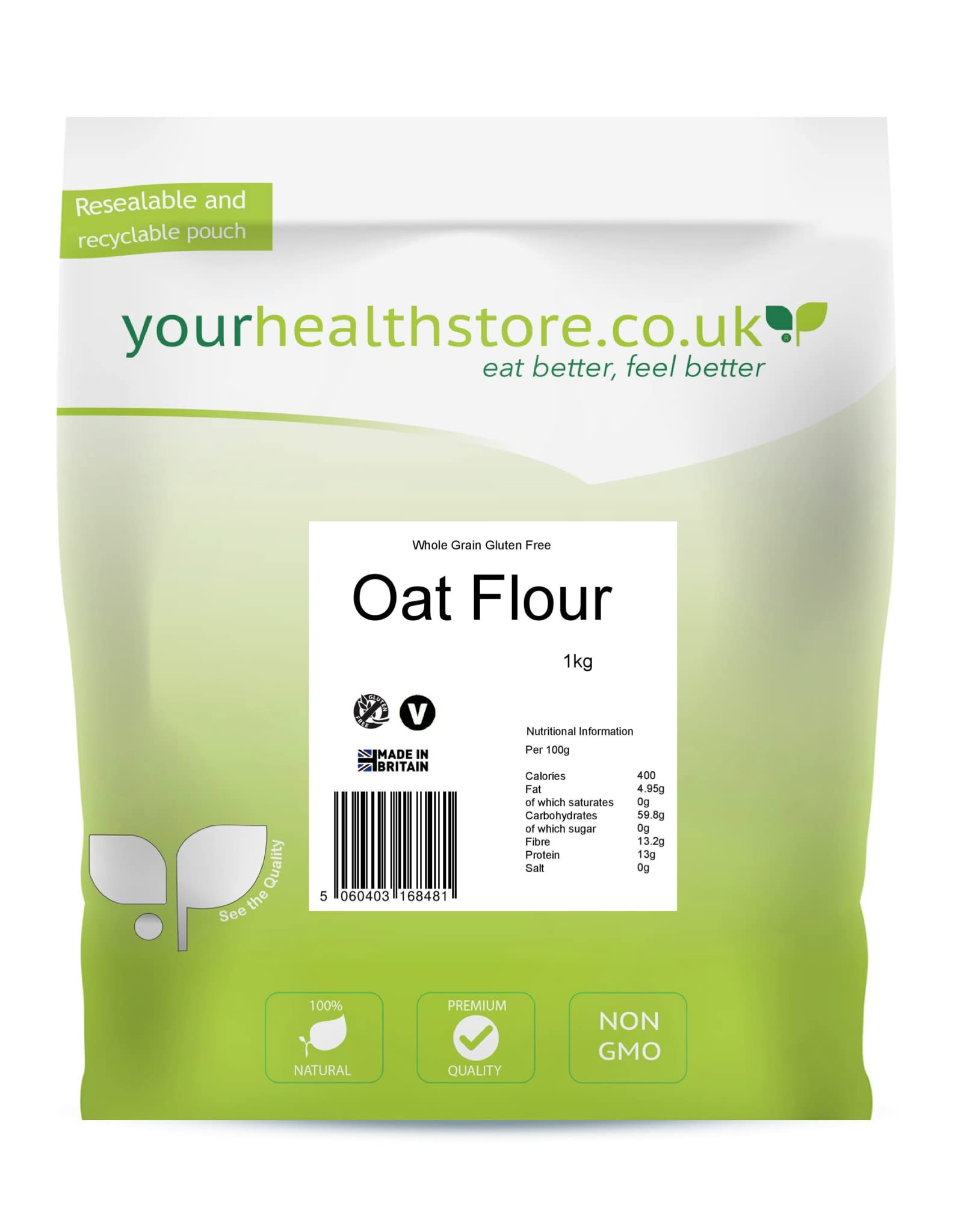 yourhealthstore Premium Gluten Free Oat Flour 1kg - 100% British Oats, Dairy Free, Wheat Free