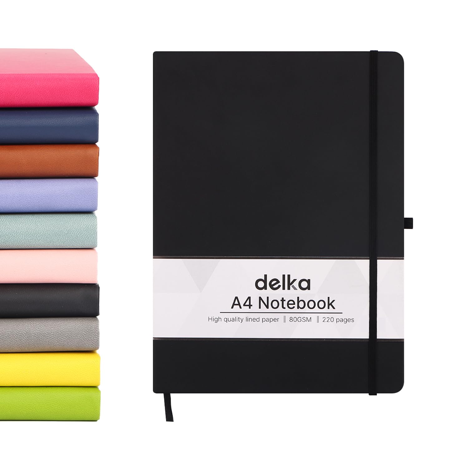 delka A4 Notebook - Vegan Leather Hard Cover | 160 Pages Ruled | Black