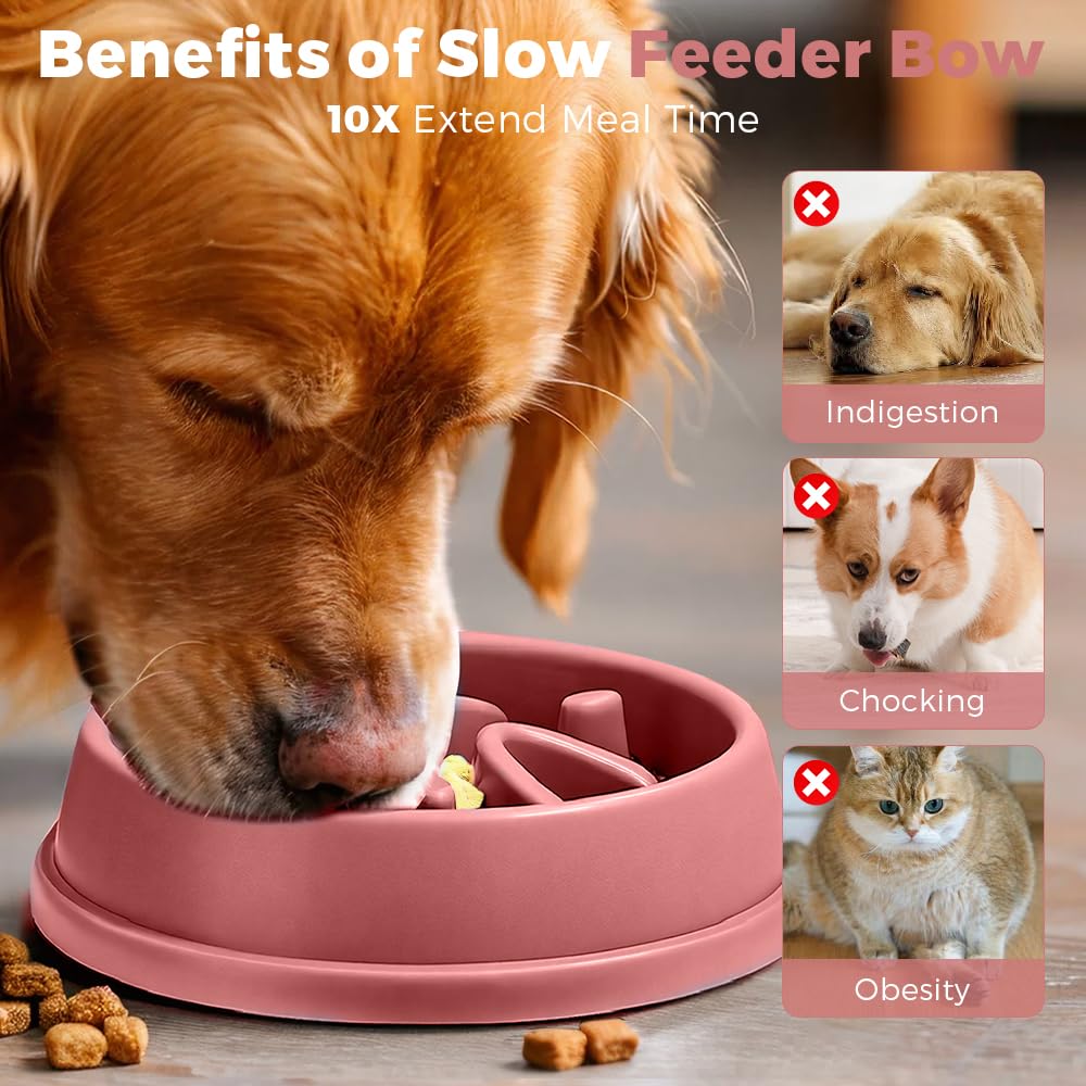Woobroo Slow Feeder Dog Bowl - Anti-Choking Puzzle Design | Holds Up to 2 Cups | Pink 5