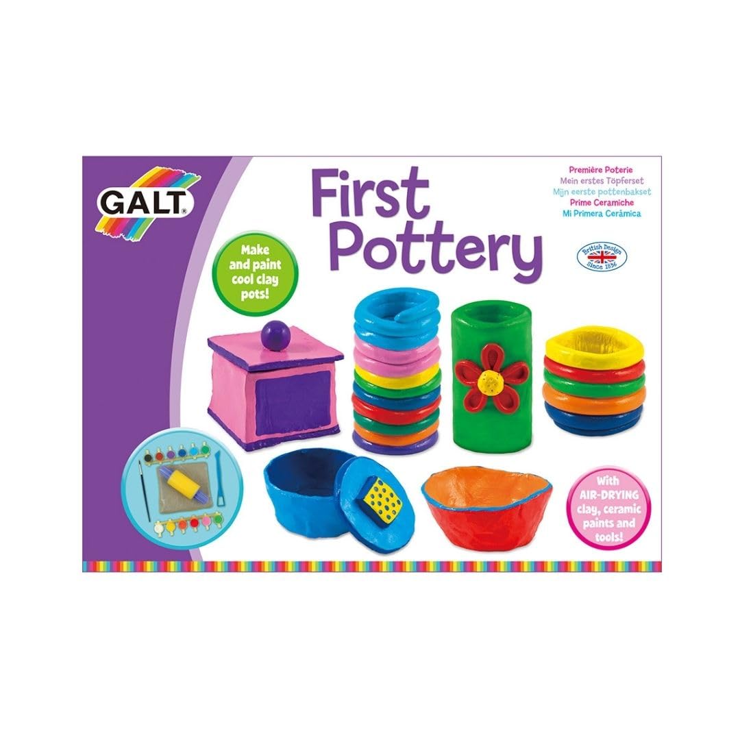 Galt First Pottery - Air Dry Clay Painting & Pottery Set for Ages 6+ | Includes 1.2kg Clay & Ceramic Paints 6