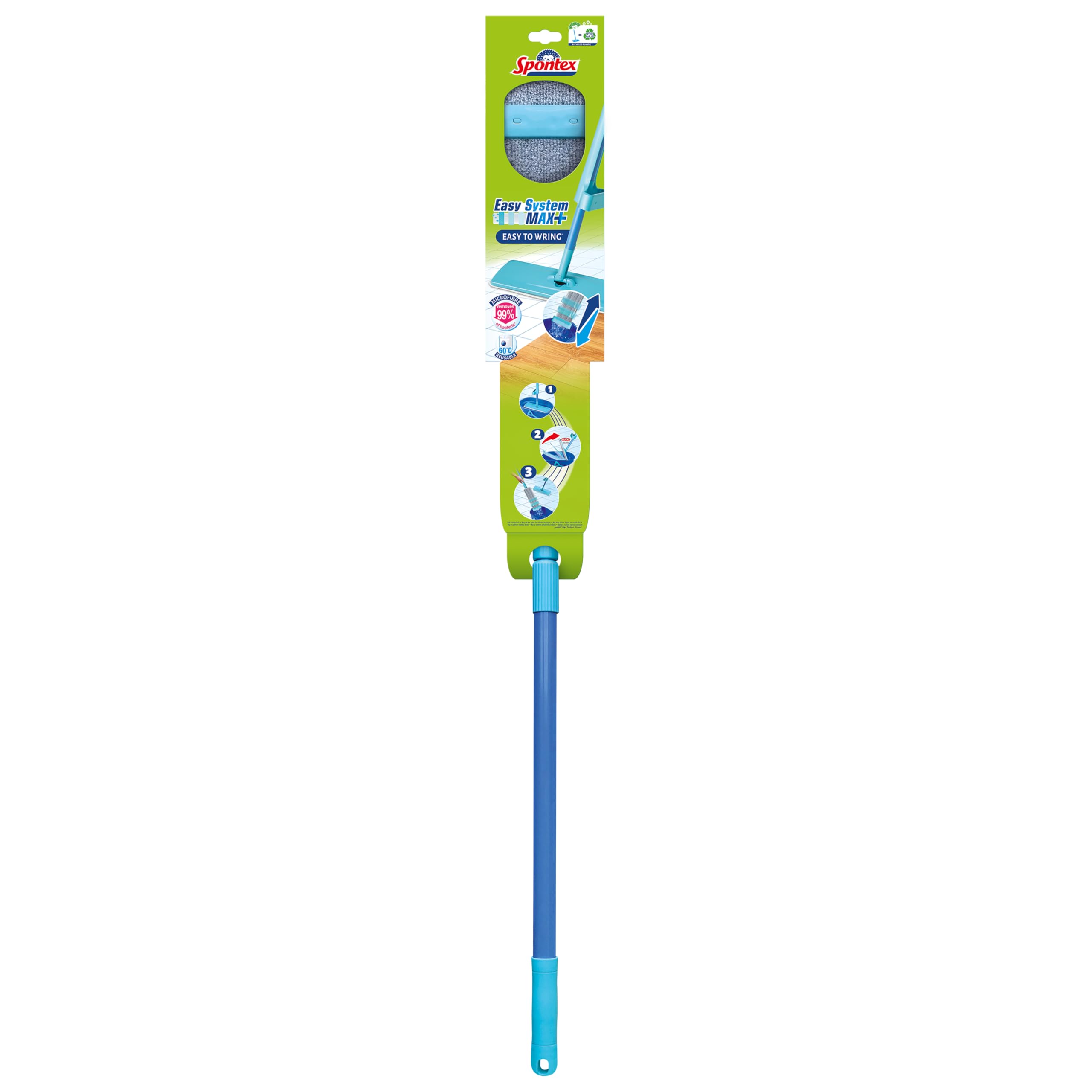Spontex Easy Max+ Microfibre Flat Mop - Integrated Wringer | Telescopic Handle | Machine Washable Head 8