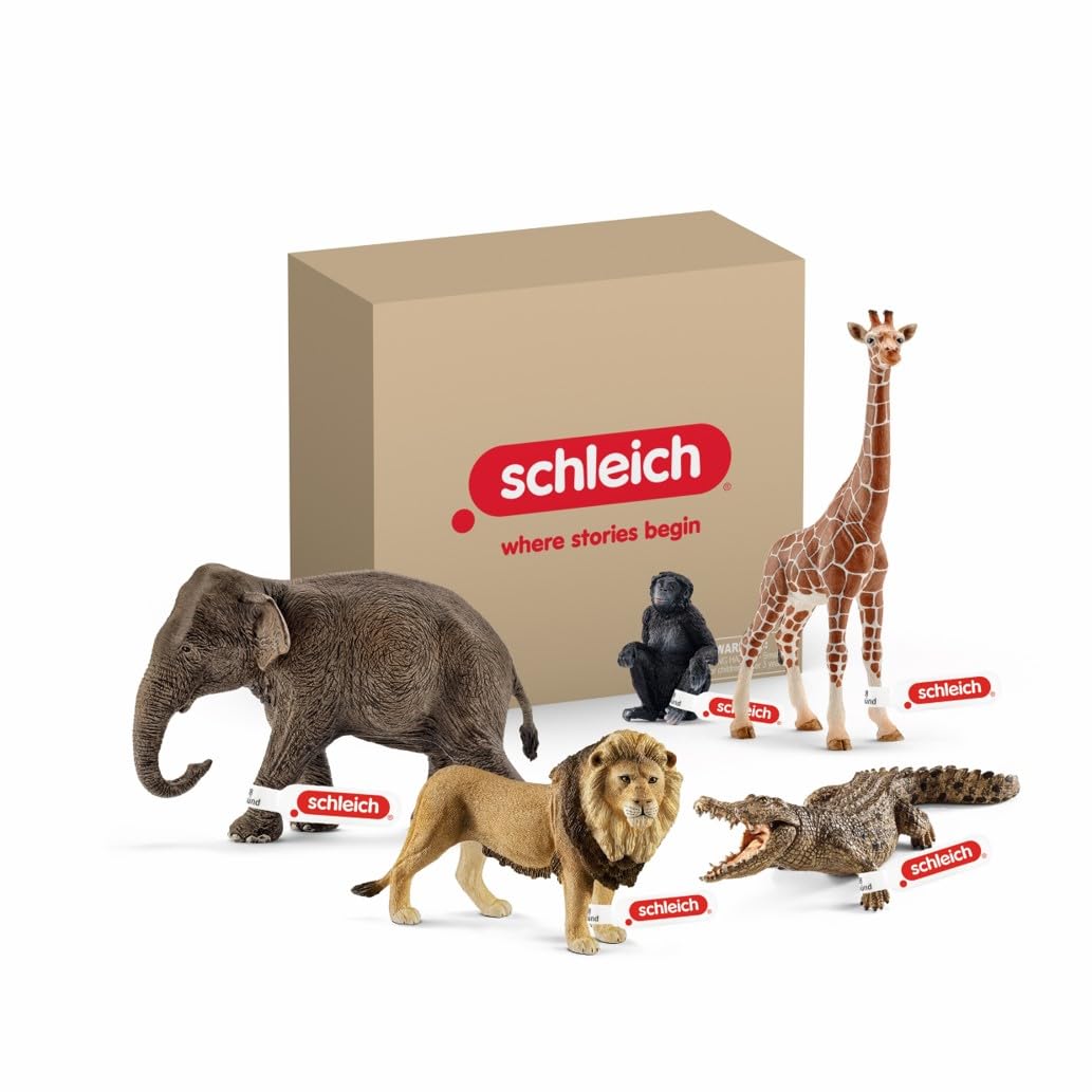 Schleich WILD LIFE - 5PC African Animal Toy Playset with Lion, Elephant, Monkey, Alligator, Giraffe | Ages 3+ 1