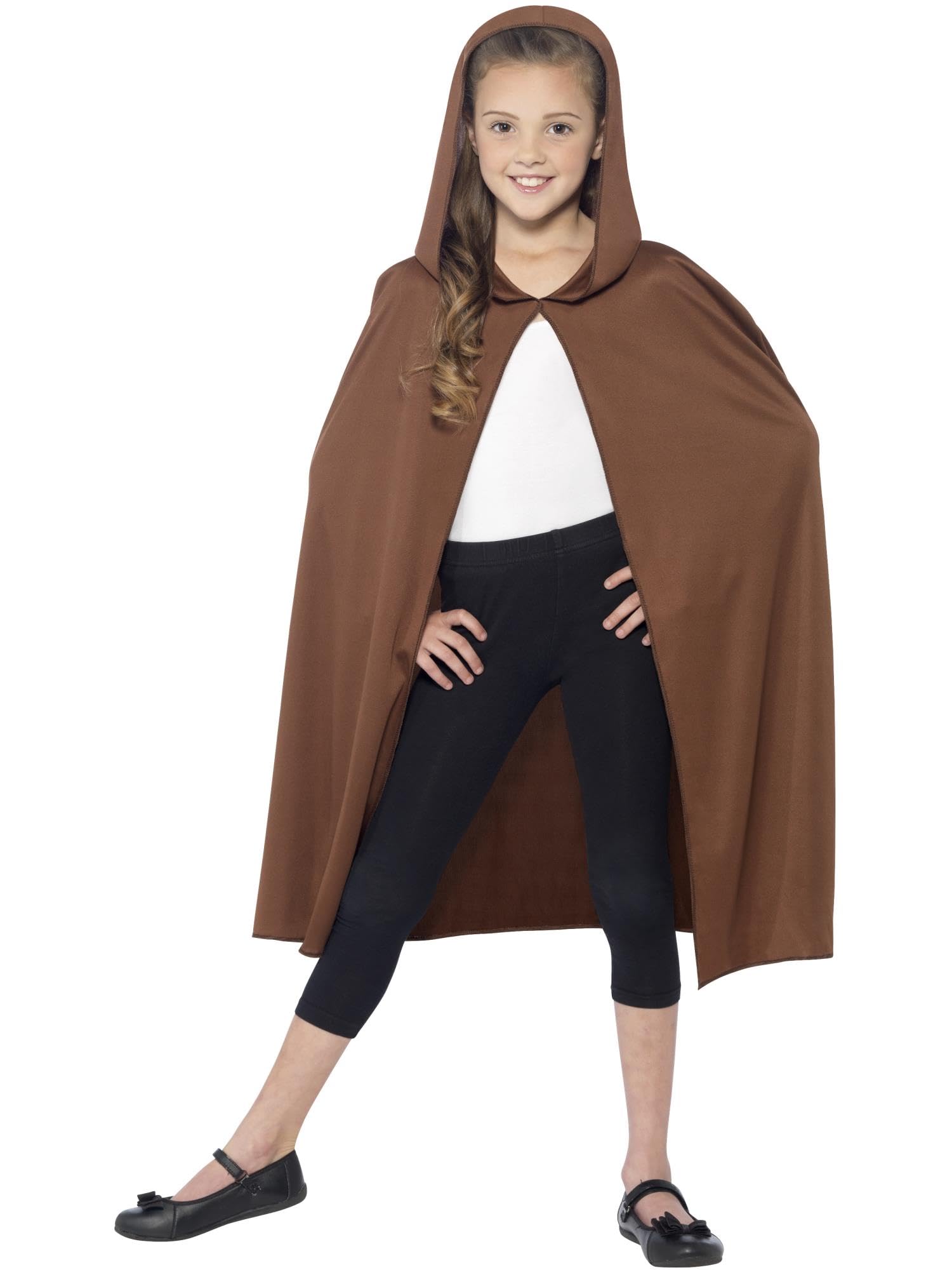 Smiffys Hooded Cape - Brown Long Fancy Dress Accessory for Kids