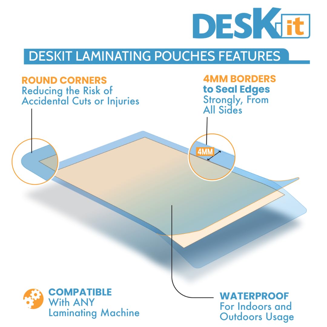 deskit Laminating Pouches A4 Gloss 100 Microns 80 Sheets for Professional Finish