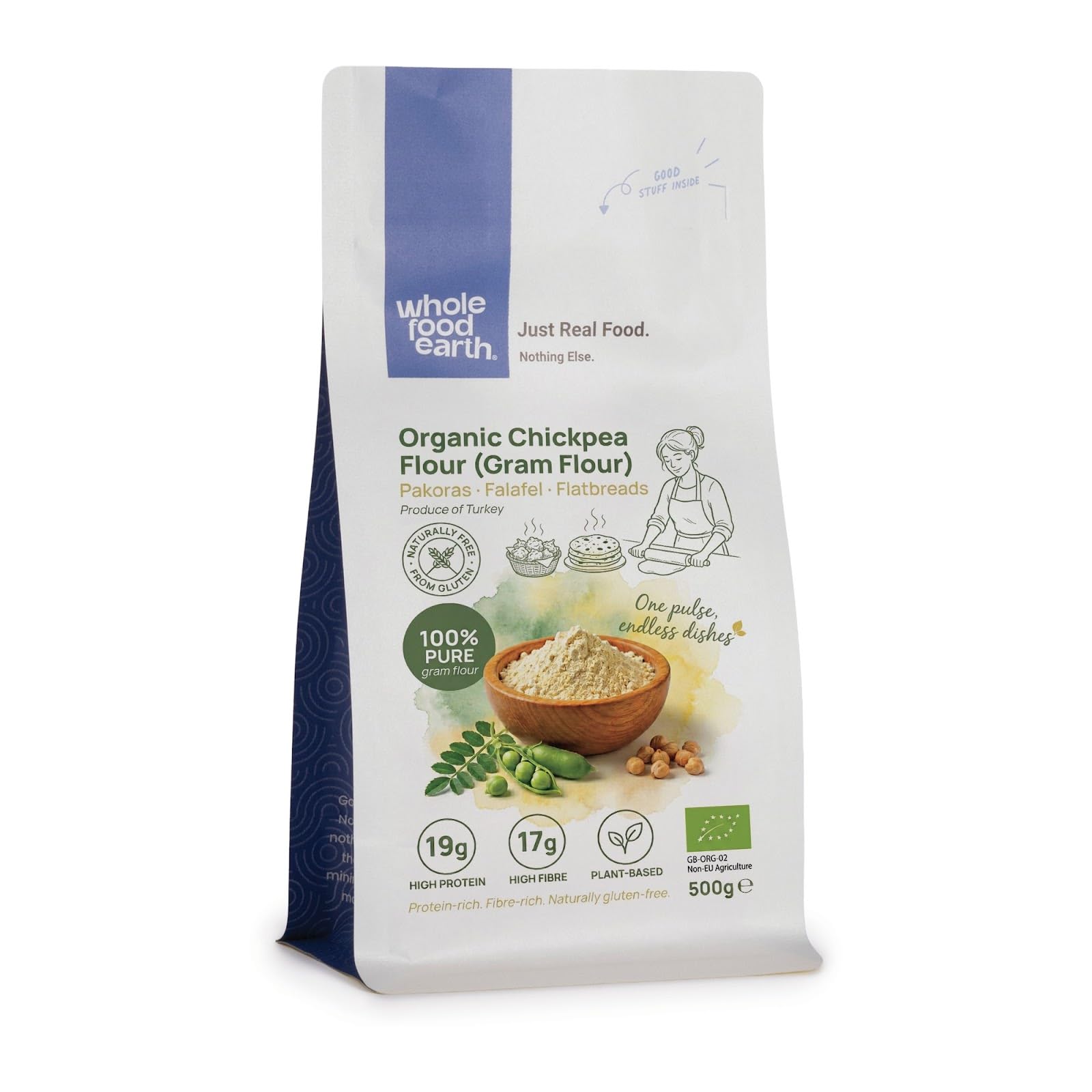 Wholefood Earth Organic Chickpea Flour (Gram Flour) - 500g | Vegan | High Fibre & Protein