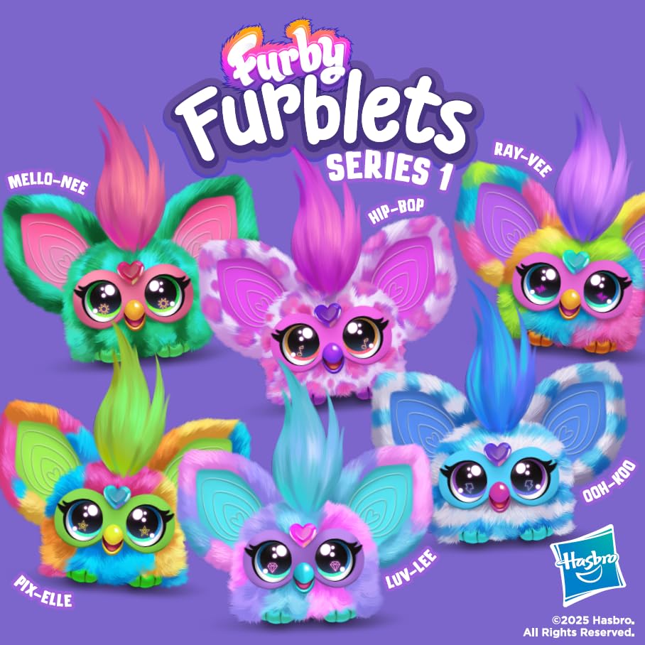 Furby Pix-Elle Mini Electronic Plush Toy - Series 1 Furblet with Sounds & Keychain Clip