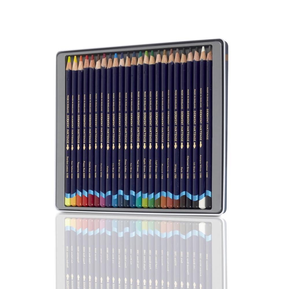 Derwent Inktense Permanent Watercolour Pencils - Set of 24, 4mm Core, Water-Soluble | Professional Quality