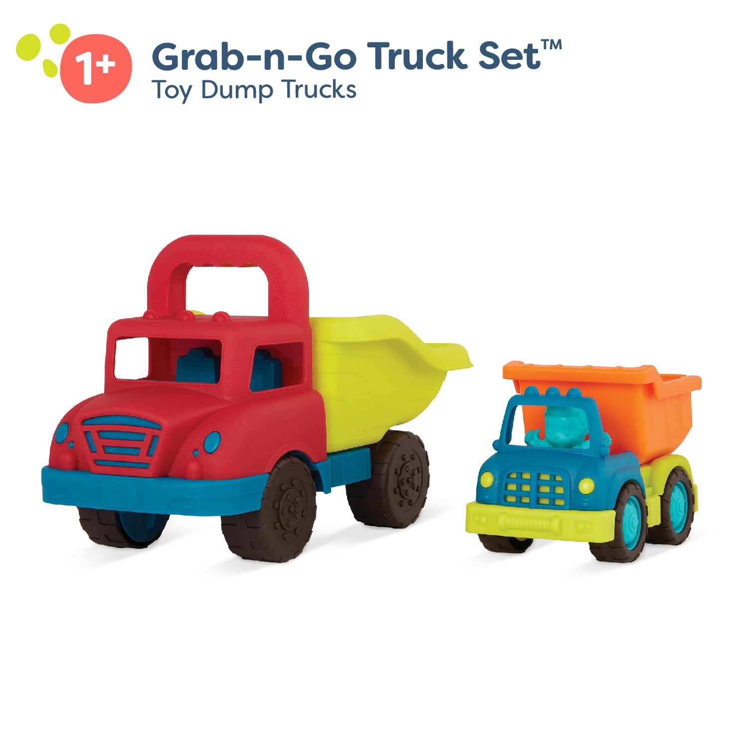 B. toys Grab-n-Go Truck Set - 2 Dump Trucks (Big & Mini) | Toddler Toy | Ages 1+ 5