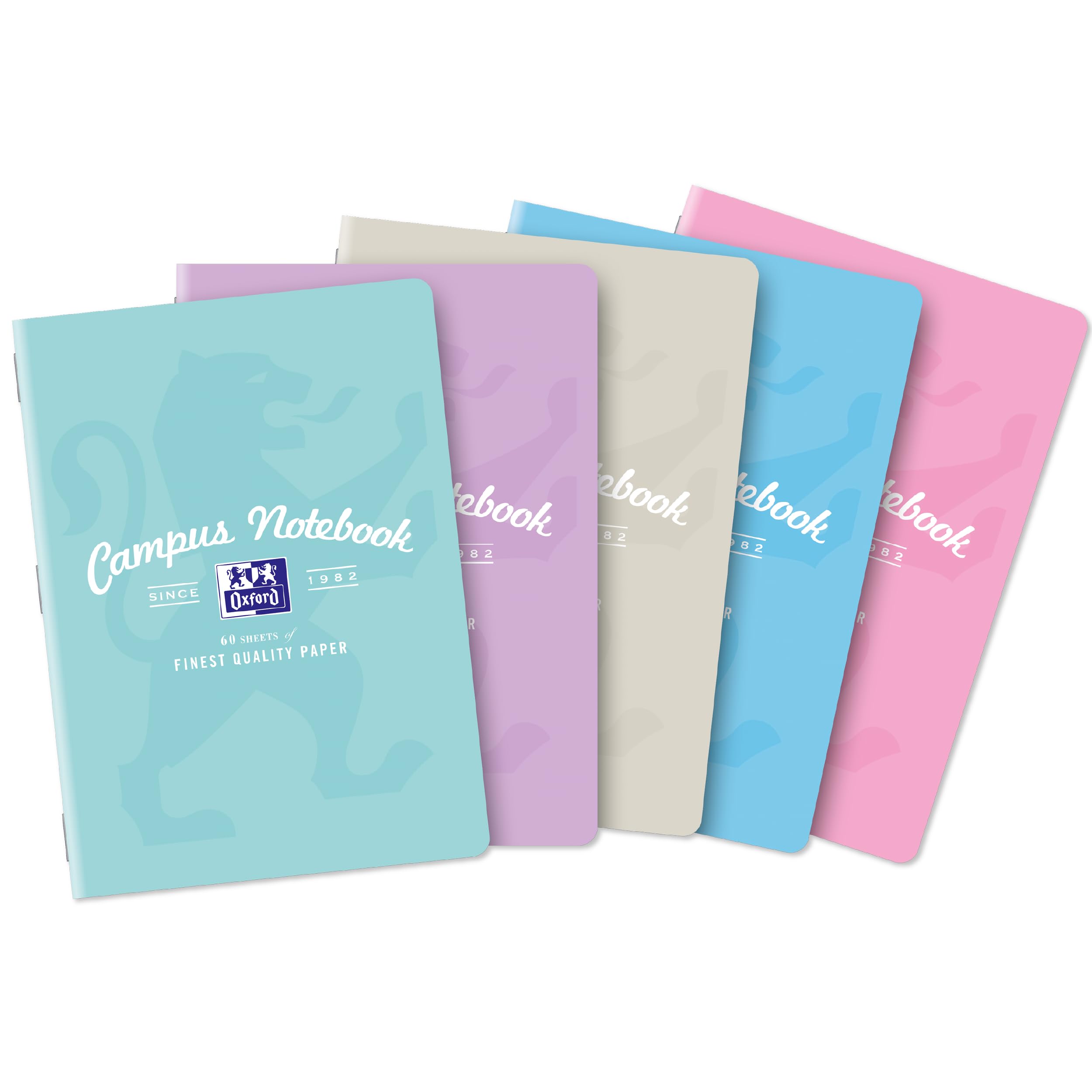 Oxford Campus A5 Notebook - 120 Pages, 8mm Lined with Margin | 5 Pastel Colours Pack 1