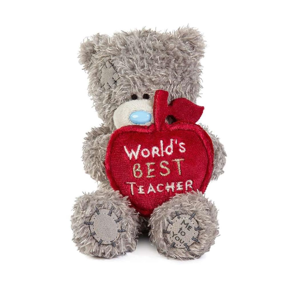 Me To You Tatty Teddy Thank You Teacher Bear - 10cm High Plush | Soft Fabric | Embroidered Apple 1