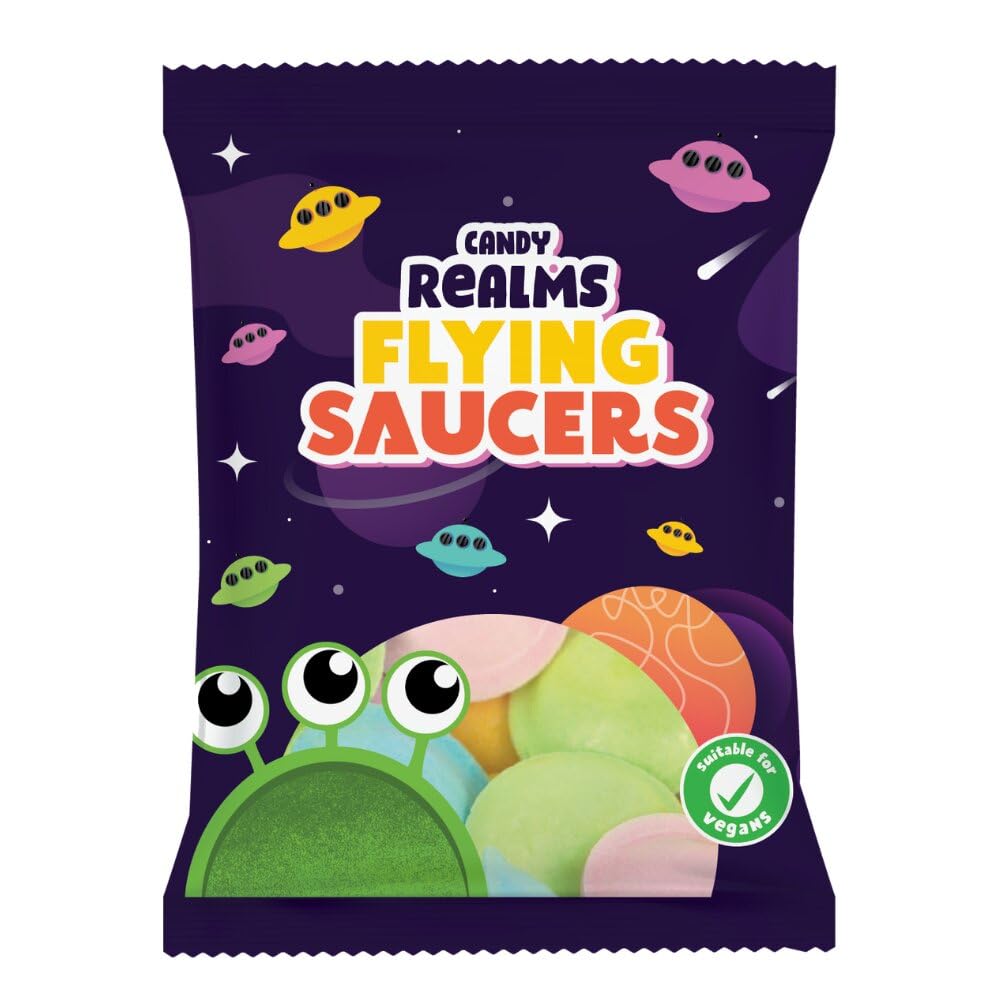 Candy Realms Flying Saucers - Sherbet Filled Wafer Discs | 36g Bag (Pack of 12)