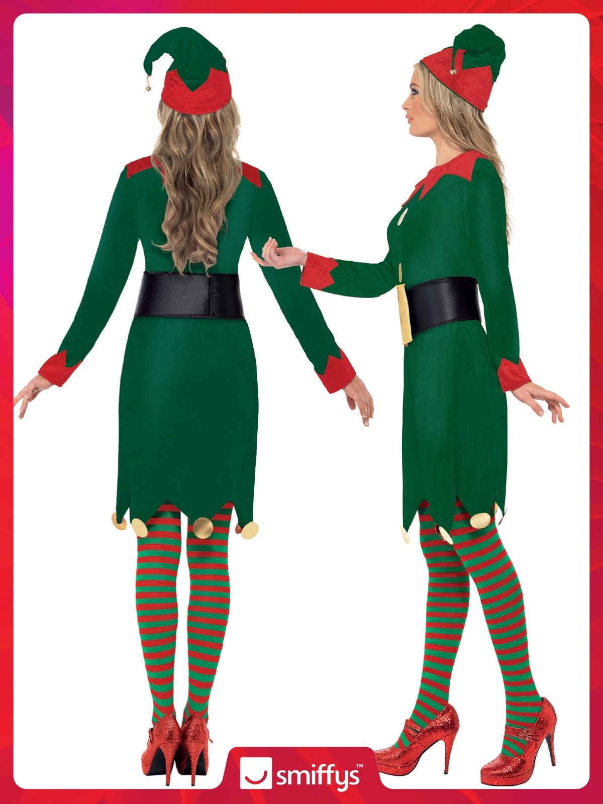 Smiffys Elf Costume - Green Dress with Hat & Belt, Adult Christmas Fancy Dress 11